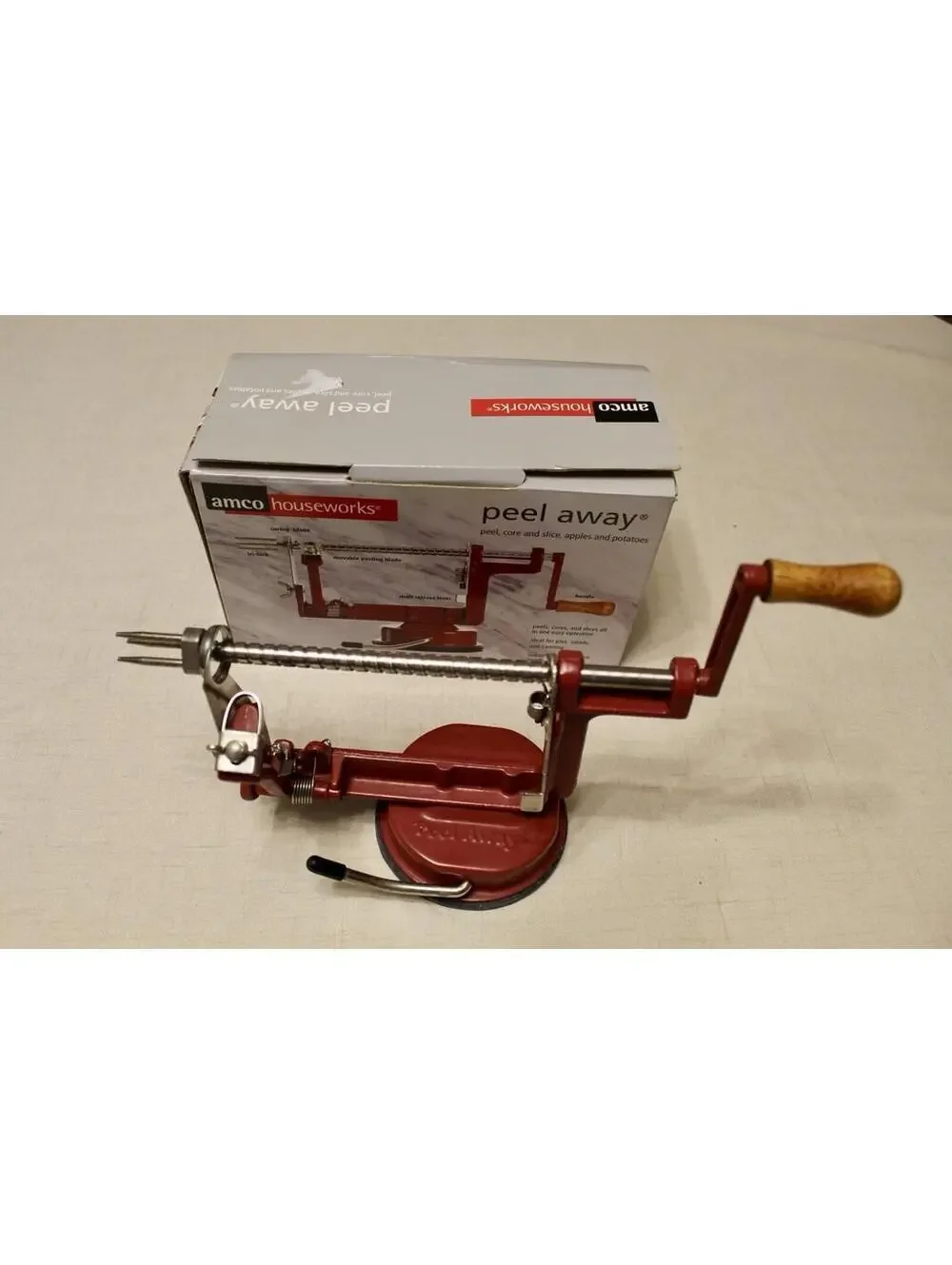 Back To Basics Peel Away Cast‎ Iron Apple Peeler/Corer Red Baked Enamel